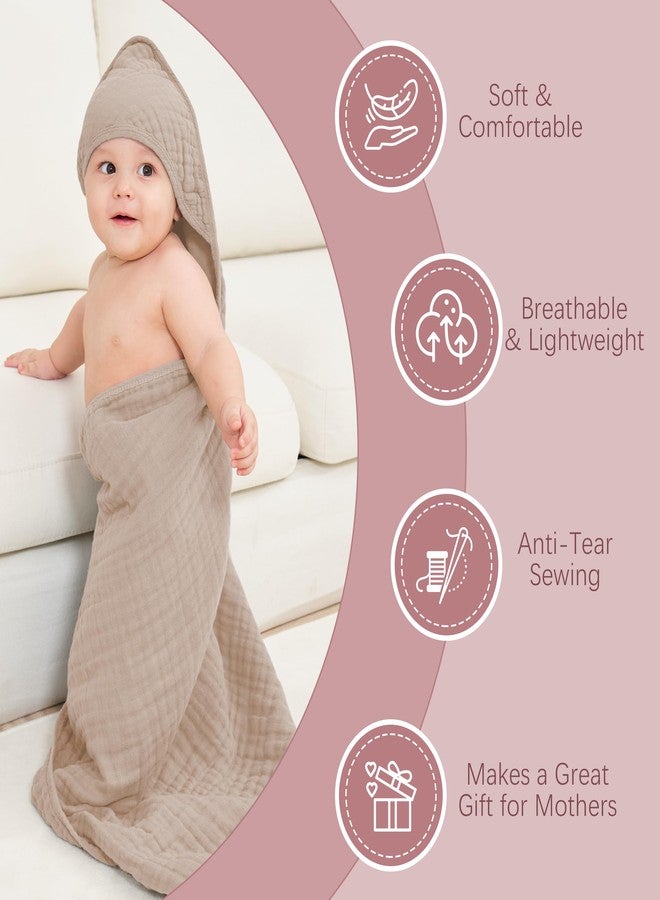 MOON PARK 2 Pack Muslin Hooded Baby Bath Towels for Newborns, Infants, Toddlers - 100% Cotton - Large 32x32Inch Size - Highly Absorbent and Essential, White and Brown - Image 3